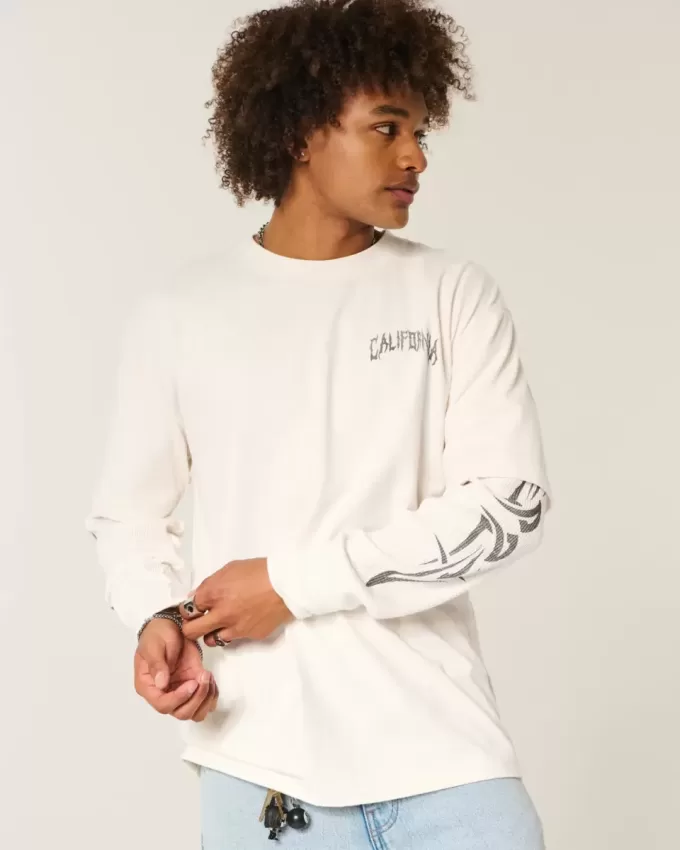 Boxy gelaagd thermisch grafisch shirt Boxy gelaagd thermisch grafisch shirt