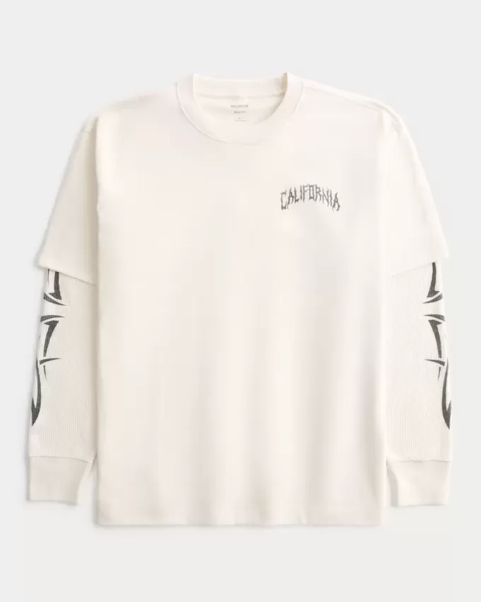 Boxy gelaagd thermisch grafisch shirt Boxy gelaagd thermisch grafisch shirt