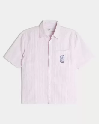 Boxy linnenmix overhemd met korte mouwen en Key West-print Boxy linnenmix overhemd met korte mouwen en Key West-print