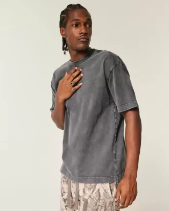 Boxy zwaargewicht gewassen katoenen T-shirt met ronde hals Boxy zwaargewicht gewassen katoenen T-shirt met ronde hals