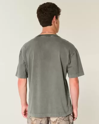 Boxy zwaargewicht gewassen katoenen T-shirt met ronde hals Boxy zwaargewicht gewassen katoenen T-shirt met ronde hals