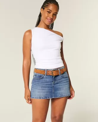 Curvy Low-Rise Denim Mini Skort met Geborduurde Strik Curvy Low-Rise Denim Mini Skort met Geborduurde Strik