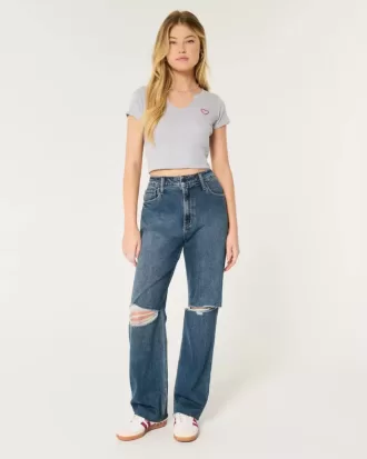 Donkere, gescheurde dad jeans met ultrahoge taille Donkere, gescheurde dad jeans met ultrahoge taille