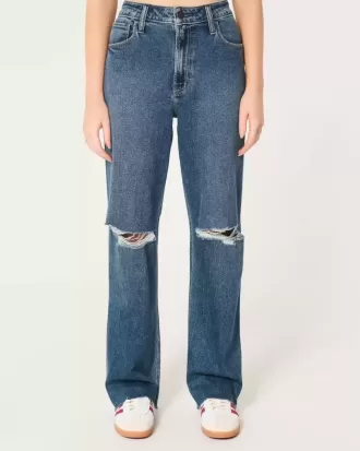 Donkere, gescheurde dad jeans met ultrahoge taille Donkere, gescheurde dad jeans met ultrahoge taille