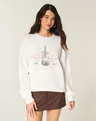 Eenvoudig New York Gitaar Studded Grafisch Sweatshirt Eenvoudig New York Gitaar Studded Grafisch Sweatshirt