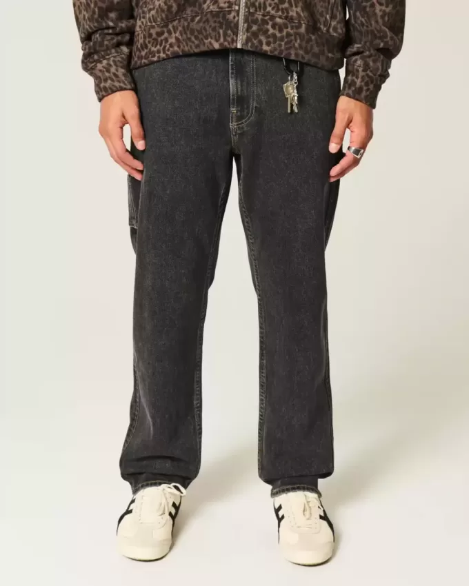 Gewassen zwarte losse schildersjeans Gewassen zwarte losse schildersjeans