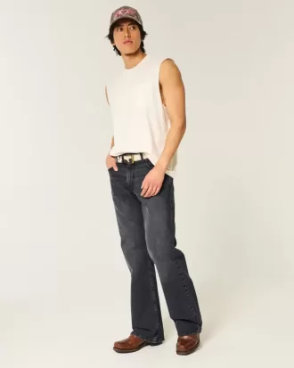 Gewassen zwarte relaxte bootcut jeans Gewassen zwarte relaxte bootcut jeans