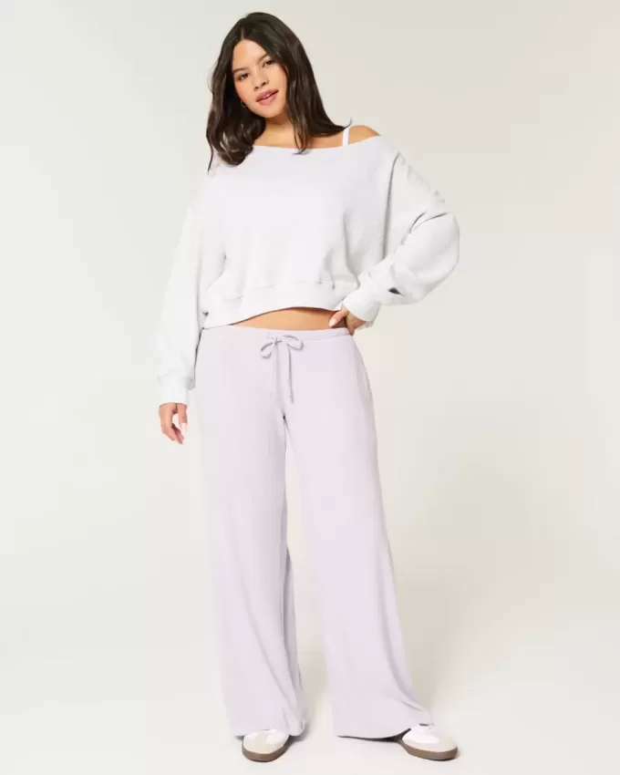 Gezellige geribbelde baggy broek met trekkoord Gezellige geribbelde baggy broek met trekkoord