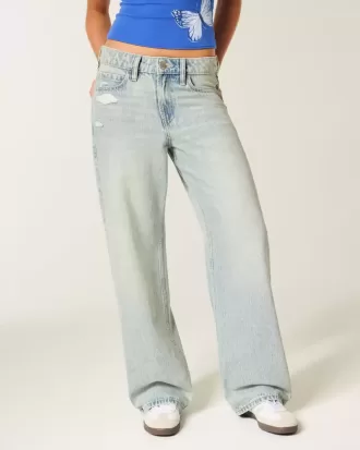 High-rise distressed baggy jeans met lichte wassing High-rise distressed baggy jeans met lichte wassing