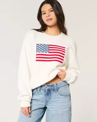 Hollister Comfy Cloud Amerikaanse vlag grafische crew trui Hollister Comfy Cloud Amerikaanse vlag grafische crew trui