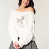 Hollister Comfy Cloud Easy Off-the-Shoulder Trui met Hertenmotief Hollister Comfy Cloud Easy Off-the-Shoulder Trui met Hertenmotief