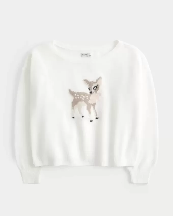 Hollister Comfy Cloud Easy Off-the-Shoulder Trui met Hertenmotief Hollister Comfy Cloud Easy Off-the-Shoulder Trui met Hertenmotief