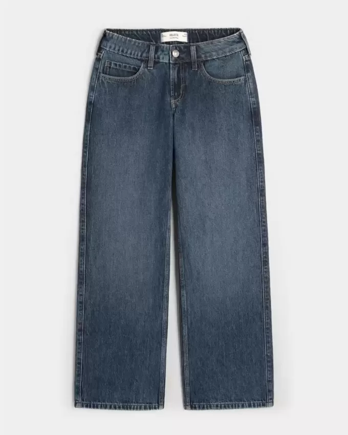 Laag uitgesneden baggy jeans met donkere wassing Laag uitgesneden baggy jeans met donkere wassing