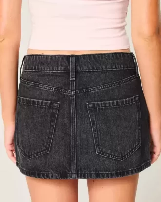 Lage, gewassen zwarte denim minirok Lage, gewassen zwarte denim minirok