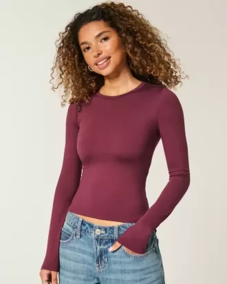 Naadloze top met lange mouwen en ronde hals van stof Naadloze top met lange mouwen en ronde hals van stof