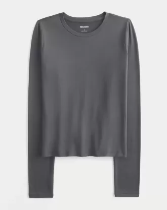 Naadloze top met lange mouwen en ronde hals van stof Naadloze top met lange mouwen en ronde hals van stof