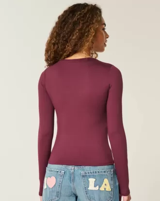 Naadloze top met lange mouwen en ronde hals van stof Naadloze top met lange mouwen en ronde hals van stof