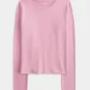 Naadloze top met lange mouwen en ronde hals van stof Naadloze top met lange mouwen en ronde hals van stof