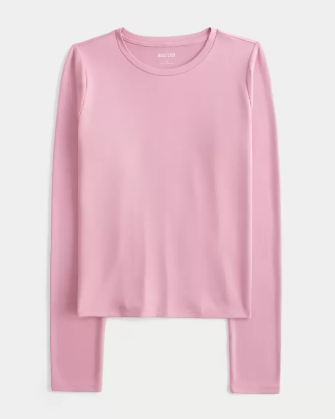 Naadloze top met lange mouwen en ronde hals van stof Naadloze top met lange mouwen en ronde hals van stof