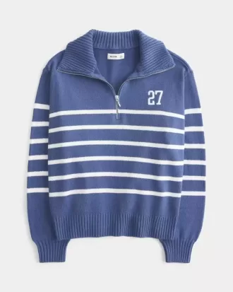 Oversized trui met grafische print en halve rits Oversized trui met grafische print en halve rits