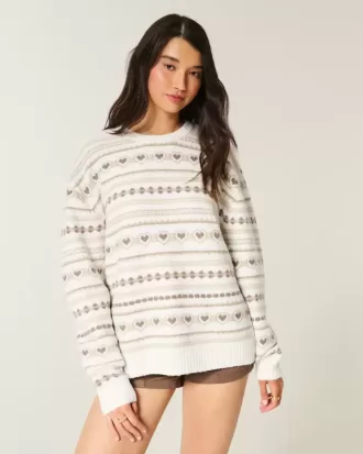 Oversized trui met hartpatroon Oversized trui met hartpatroon