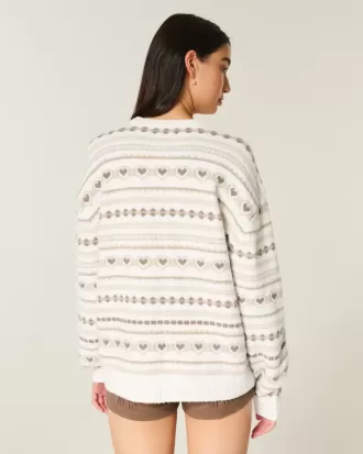 Oversized trui met hartpatroon Oversized trui met hartpatroon
