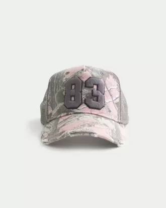 Roze camo nummer grafische trucker pet Roze camo nummer grafische trucker pet